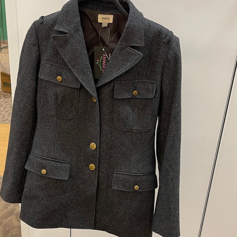 Fossil Women's Charcoal Blazer with Gold Buttons